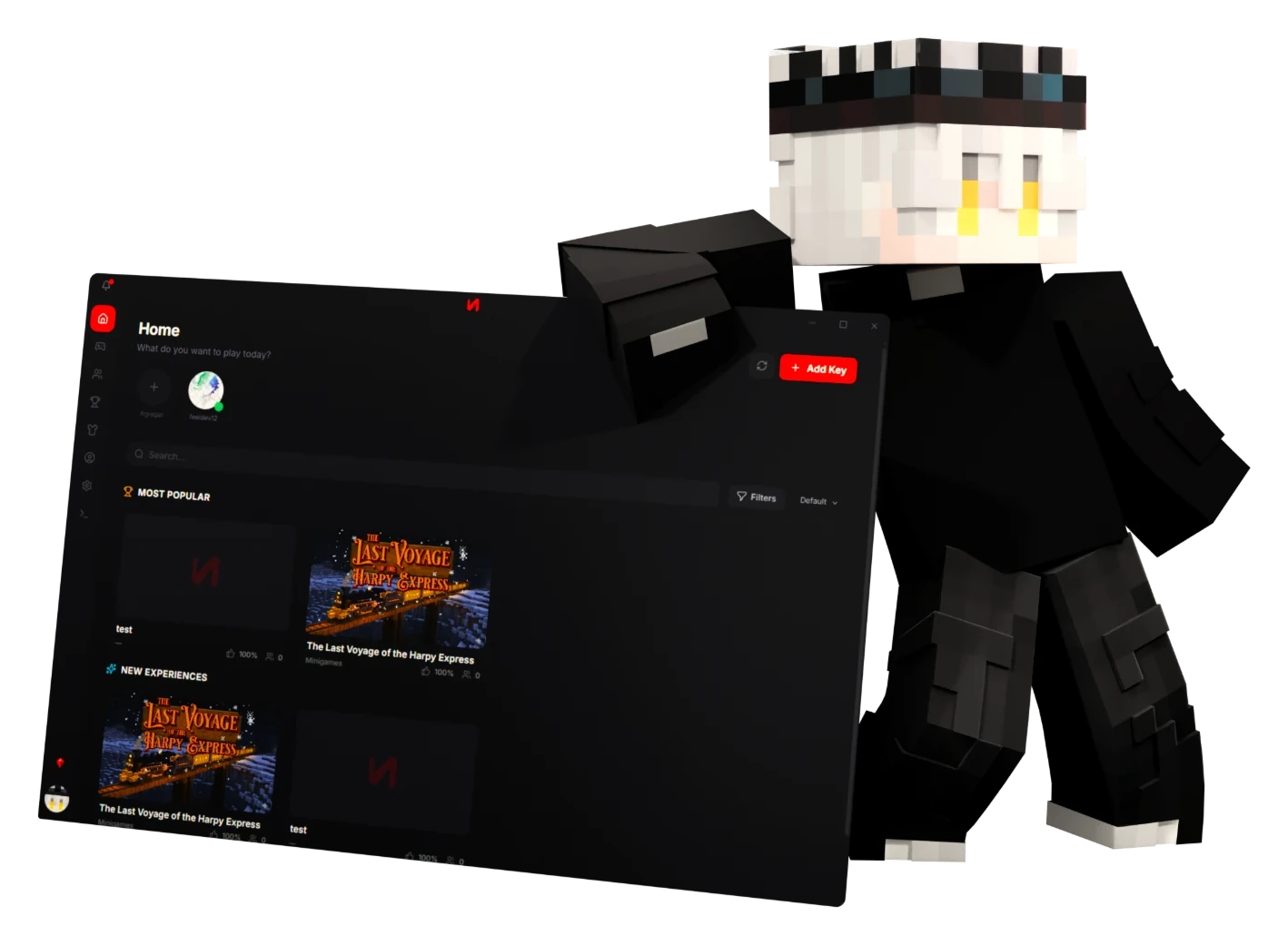 Minecraft character next to the Nerion launcher